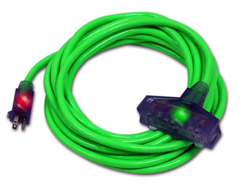 Heavy Duty 10 Gauge Extension Cord 50 Feet Indoor Outdoor With Three Outlets And Lighted Ends Triple Tap Power Cord For Big Tools Appliances And Outdoor Gear 1875 Watt Green coiled