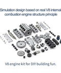 3D Printed Resin V8 Engine Model Kit for RC Car Fans Realistic Dynamic V8 Internal Combustion Engine Replica for AX90104 SCX10 II Capra VS4-10 Pro Ultra DIY Assembly High Detail Hobby Accessory, resin parts laid out
