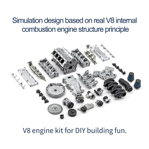 3D Printed Resin V8 Engine Model Kit for RC Car Fans Realistic Dynamic V8 Internal Combustion Engine Replica for AX90104 SCX10 II Capra VS4-10 Pro Ultra DIY Assembly High Detail Hobby Accessory, resin parts laid out