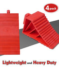 Heavy Duty Rubber Wheel Chocks Set Of 4 For Travel Trailers RV Campers And Trucks, Lightweight Yet Sturdy TPR Material, Red