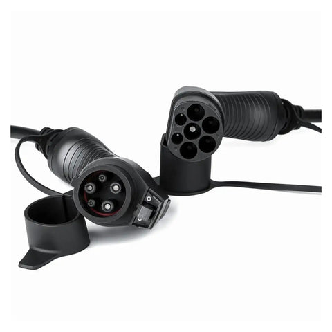 Heavy Duty Electric Vehicle Charger Cable Type 2 To Type 1 Plug 32 Amp connectors, durable black design for home and travel charging.