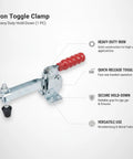 Badass Heavy Duty Iron Toggle Clamp For Woodworking Jigs And Welding Fixtures, Heavy Hitter Workbench Mount with red handle and quick-release toggle.