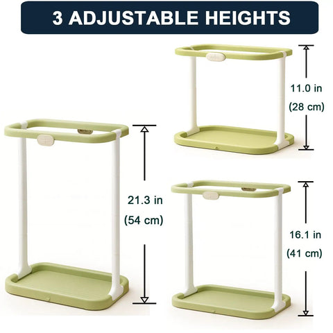 Foldable Trash Bag Holder For On The Go Cleanup Lightweight Collapsible Trash Bag Stand Perfect For Camping Outdoors Cars And Home Easy Assembly Compact Storage Includes 15 Bags showing three adjustable heights
