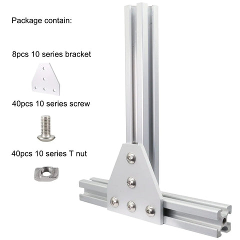 10 Series 1010 Aluminum Extrusion Corner Bracket Kit with 8 corner brackets, 40 T nuts, 40 screws for DIY frame builds