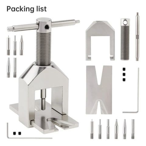 Heavy Duty Rc Motor Pinion Gear Puller And Remover Kit For Small Truggy Models and Helicopters featuring a stainless steel tool with assorted pins.