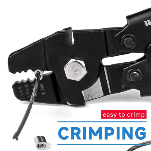 Heavy Duty Wire Rope Swager Tool Kit For Crimping Aluminum Ferrule Sleeves 0.1 To 2.2mm, close-up of tool and wire crimping
