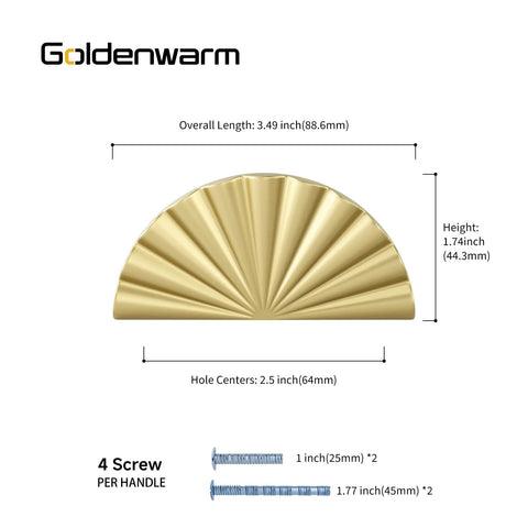 Diagram of Six Pack Gold Cabinet Handles And Drawer Pulls Set With 2-1/2 Inch Center To Center Hole Edge Pulls For Half Moon Dresser.