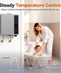Heavy Duty 27KW Electric Tankless Water Heater With 240V Input And 7.4 GPM Throughput in a modern bathroom, providing steady hot water.