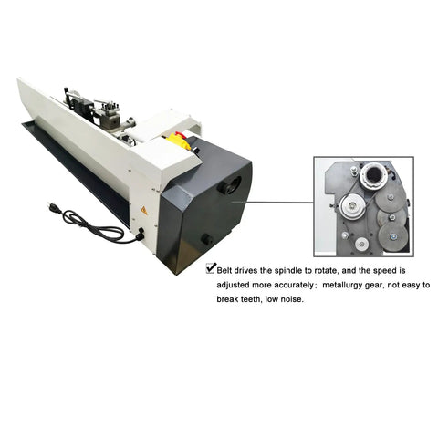 Precision Benchtop Mini Metal Lathe 8×39 Inch With Brushless Motor, Variable Speed 50-2500 RPM, showing belt drive system.