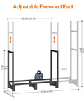 Illustration of Adjustable Firewood Rack With Weatherproof Cover For Indoor And Outdoor Use Beefy Metal Frame Keeps Firewood Dry And Organized.