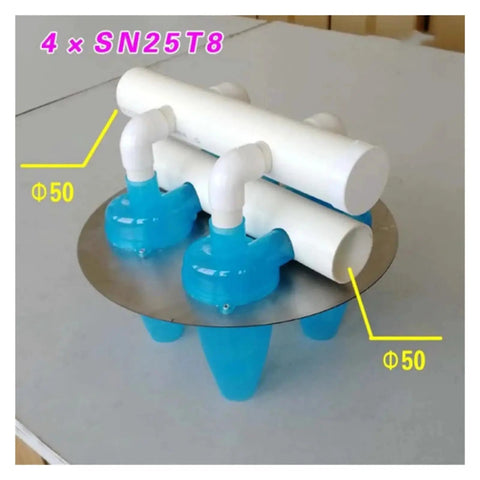 Cyclone Dust Separator Replacement Barrel For Vacuum Cleaners shown with blue and white components on a flat surface, indicating airflow direction.