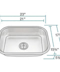 Dimensions of ADA2318 18 Stainless Steel Undermount Sink 23 Inch Single Bowl for Kitchen Built Tough with 18 Gauge Durability