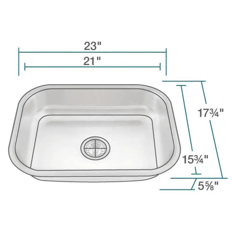 Dimensions of ADA2318 18 Stainless Steel Undermount Sink 23 Inch Single Bowl for Kitchen Built Tough with 18 Gauge Durability