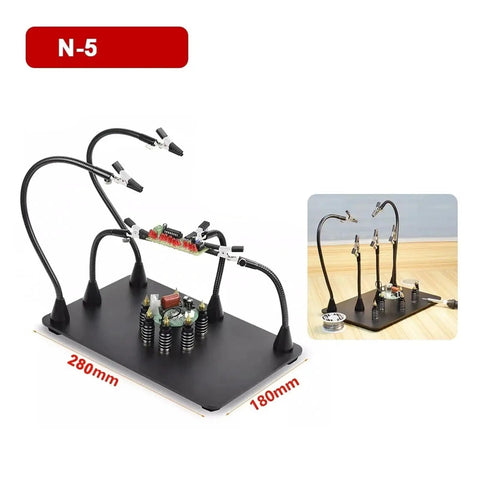 Magnetic Base Welding Bracket With Flexible Third Hand Arm for precise repairs, showing adjustable swing arms and iron base mount.