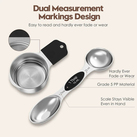 Magnetic Measuring Cups And Spoons Set With 304 Stainless Steel Dual Sided Design featuring measurement markings.