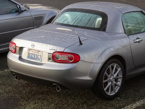 Mazda Miata rear view with Stubby Antenna For Mazda Miata 2006-2026, 3.8 Inch Short Antenna Replacement That Keeps A Clean Factory Look