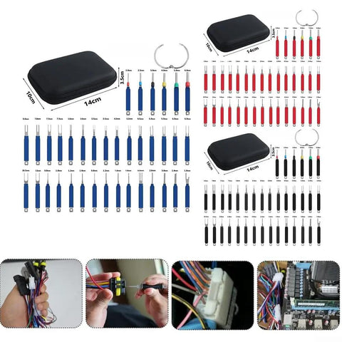 36 Piece Terminal Pin Removal Tool Kit with Housing for Electrical Connectors and Wire Extraction Tasks, organized in a blue case.