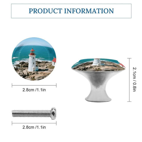 Lighthouse 1.1 Inch Cabinet Knobs Set of 2, Stainless Steel Aluminum Alloy Drawer Pulls with lighthouse design, dimensions shown