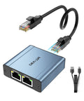 Gigabit Ethernet Splitter 1 To 2 High Speed 1000Mbps Dual RJ45 Port Adapter For Cat5e Cat6 Cat7 Cat8 Cables, aluminum case, with power cable