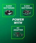 8.0Ah and 5.0Ah batteries with an AC adapter for the Badass Cordless Rebar Bender and Cutter Crushes Heavy Steel Tasks Fast Using One Brushless Motor and 36V Multivolt Battery Built for Builders Who Want Professional Grade Power Without the Hassle.