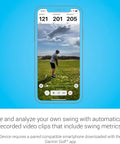 Portable Golf Launch Monitor And Simulator Bundle shown on smartphone app with swing metrics and video analysis features.