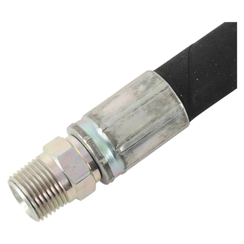Hydraulic Hose 3/8 Inch ID By 12 Inch Length Up To 4780 PSI Max SAE 100 R2AT Two Wire Beefy With 3/8 NPT Ends For Tractors And Heavy Equipment Great For Hydraulics Farm Equipment And Outdoor Machinery Heavy Duty Tractors And Farm Gear, close-up of 3/8 NPT end