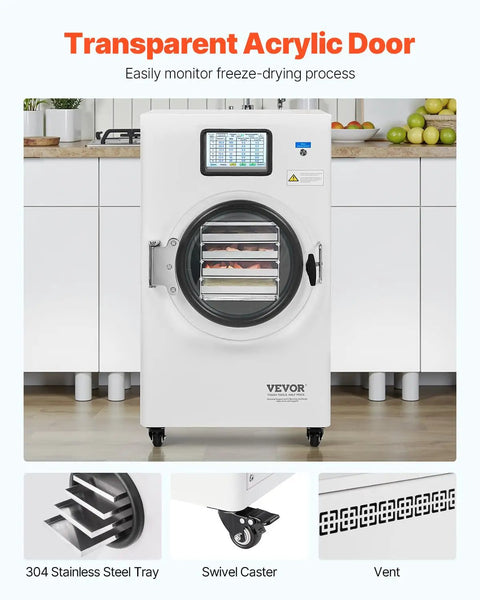 Home Kitchen Vacuum Freeze Dryer Dope For Meal Prep With 4 Layer Trays And Adjustable Timer And Temperature, Freeze Dry 8.8 to 13.2 Lbs Per Batch For Fruits Veggies Meat And Seafood, Great For Long Term Food Preservation, transparent door shown