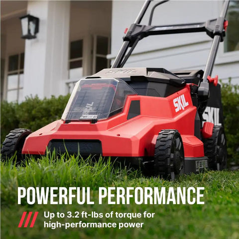 Top Shelf 40V Brushless Self Propelled Lawn Mower With 20 Inch Cutting Deck And Smart Caddy Storage showcasing powerful performance in grass.