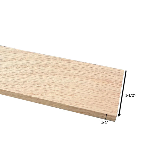Top Shelf Real Deal Red Oak Board 1/4 Inch X 1/2 Inch X 47 Inch Unfinished Thin Sawn Hardwood showing edge detail and dimensions.