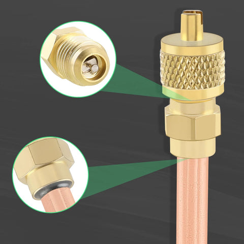 AUTOKAY 10-pack brass Schrader stem valve adapters for HVAC, 1/4 in SAE thread, 1/4 in OD copper tube, 2.75 in length