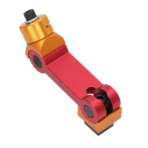 Precision Adjustable Vise Stop Locator For CNC Mill And Lathe Work Tables Features T Slot Compatibility and Flexible Angle Height Control, red and orange tool.