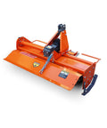 Orange Category 1 Three Point Tiller Attachment For Tractors, PTO Driven Cultivator with 540 RPM gearbox, side view