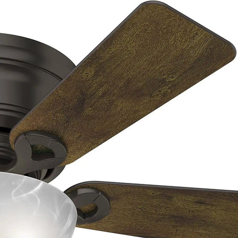 42 Inch Haskell Premier Bronze Low Profile Ceiling Fan With LED Light Kit And Pull Chain Whisper Wind Multi Speed Reversible Motor