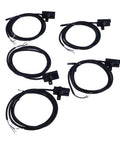 Five Pack U Slot Photoelectric Switch Sensor With NPN Output, black wired U-slot sensors shown coiled