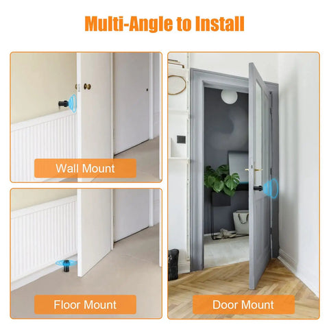 Multi-angle installation of Heavy Duty Cylindrical Black Rubber Door Stops That Grip Tight And Shield Walls From Nasty Scuffs While Saving Floor Space And Looking Pretty Slick For Any Home Or Shop Setup Plus You Score Two Sturdy Bumpers.