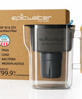 No Fuss 10 Cup Gravity Water Filter Pitcher with 150 Gallon Filter, Black and Bamboo Finish, in Package