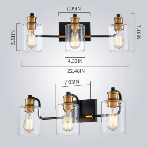 Black 3 Light Vanity Lights For Bathroom Modern Mid Century Wall Sconces With E26 Base And Touch Control, 22.48 Inch Long Mirror Fixture