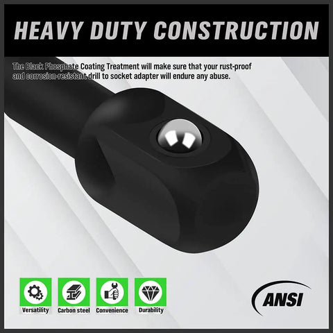 Close-up of 9-Piece Impact Socket Adapter Set For Impact Drivers, heavy-duty construction, black oxide finish, ANSI certified.