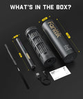 Tiny But Mighty Ultra Mini Cordless Electric Screwdriver with box contents, magnetic bits, charging cable, and manual.