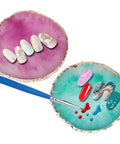 2 Pack Resin Nail Art Palette With Gold Edge Durable Pro Grade Nail Art Palettes For Mixing Colors with brush and designs
