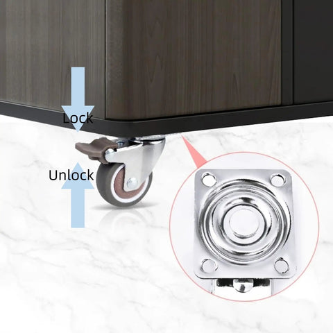 Smooth Ride One Inch Caster Set Packs Two Swivel Casters With Locking Pads and Self Tapping Screws for No Sweat Setup and Quiet Glide on light home furniture, showing locking mechanism.