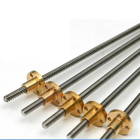 Beefed Up Lead Screw For 3D Printer With Copper Nut, 304 Stainless Steel Trapezoidal Thread, various lengths and leads