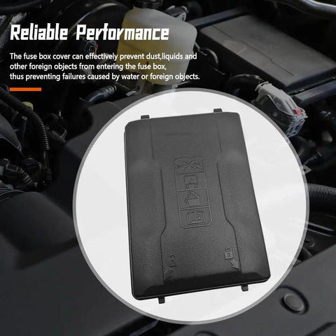 Heavy Duty Fuse Box Cover Compatible With Gmc Sierra Chevy Silverado 1500 2500 Hd 3500 Hd 2014 Through 2019 Replaces Oem 23174030, black protective shield.