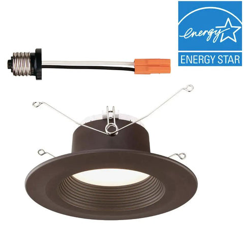 Bronze Trim Integrated LED Recessed Ceiling Light Five To Six Inch Retrofit Kit, 3000K Warm White, 90 CRI, 670 Lumens, Dimmable From Ten To One Hundred Percent With Approved Dimmers, Energy Star Rated, Fifty Thousand Hour Lifespan