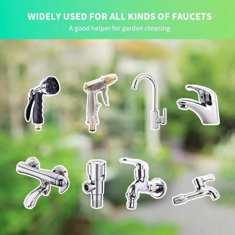 Solid Brass Garden Hose Quick Connect Set With Three Quarter Inch Thread Fittings Leakproof Male And Female Adapters Easy On And Off No Leak Gasket System Durable Weatherproof Construction Six Pack displayed with various faucet types for garden use.