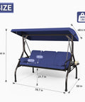 Three In One Outdoor Porch Swing Bed With Canopy Three Seat Patio Glider with size dimensions and 800 lb capacity label