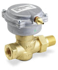 Two Way Normally Open Pneumatic Valve Assembly With ANSI 250 Rating One Half Inch Female To Union Male Connections And Two Point Five Cv Flow Modified Equal Percentage Spring Range Three To Eight Psi Industrial Pneumatic Control Valve, bronze body with actuator