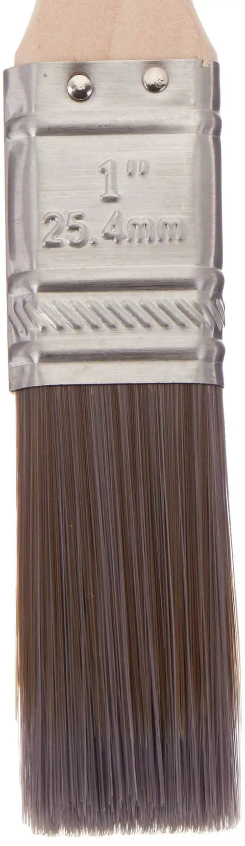 1 Inch Flat Edge Paint Brush With Polyester Blend Bristles And Brown Handle For Smooth Strokes, Flagged Tapered Tips For Tight Corners