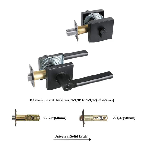 Exterior Keyed Entrance Handleset With Slim Square Locking Lever And Deadbolt In Iron Black Finish and adjustable backset