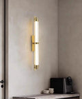 JGSYD Led Modern Wall Lamp Indoor with Remote Control Wall Light 2700K-6500K Dimmable Wall Sconce Long Strip Decorative Wall Lighting Stainless Steel for Bedroom Hallway Living Room,Black-70Cm mounted in a stylish interior.